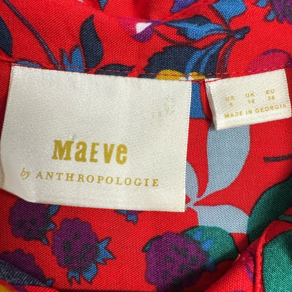 Maeve Anthropologie Red Floral and Fruit Button Down Top - Picture 5 of 5